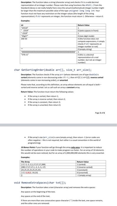 language in C Description: The function takes a string character array and