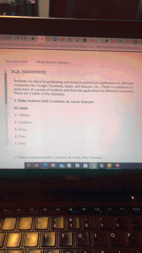  3 odb-0 Time Left:1:26:47 Rikesh Shrestha: Attempt 1 SQL Statement Students
