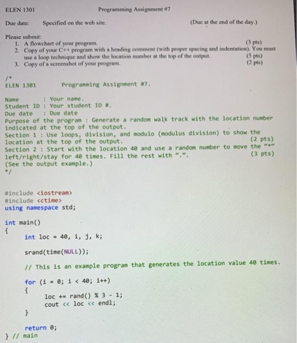 Thanks in Advance ELEN 1301 Programming Assignment #7 Specified on the