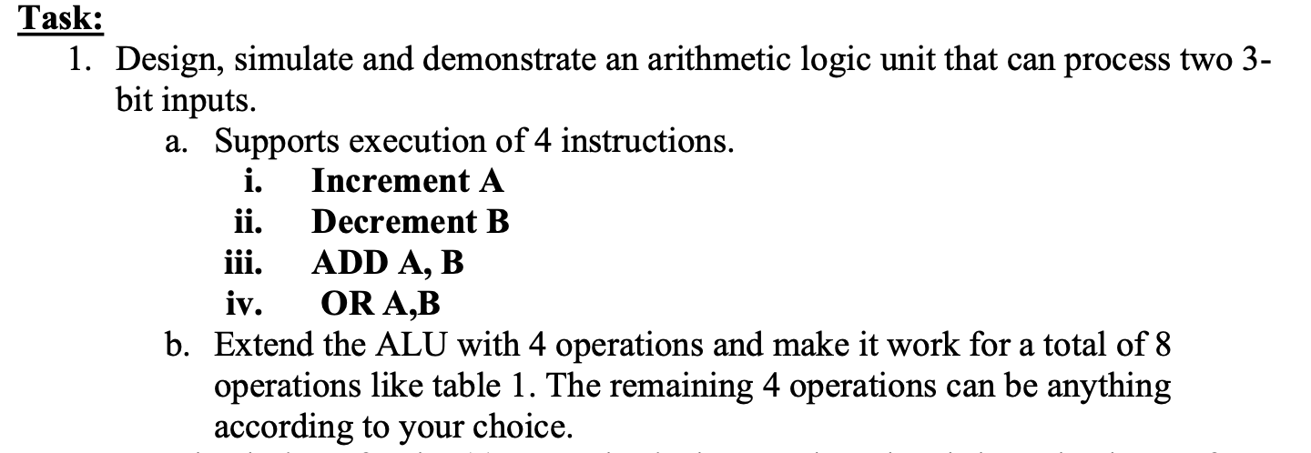 show the schematic diagram Task: 1. Design, simulate and demonstrate an arithmetic