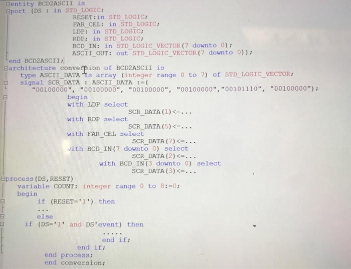  Help design a BCD2ASCII VHDL CODE. A template is coded blow