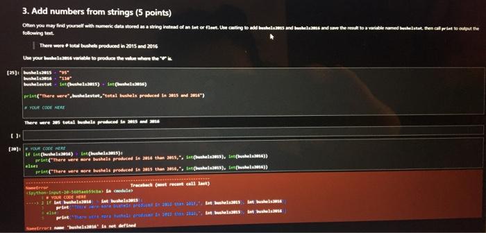NameError help 3. Add numbers from strings (5 points) Ohen you may