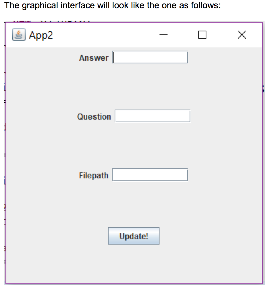 JAVA HELP NEEDED ------------------------------- Create a class named App2 which provides a