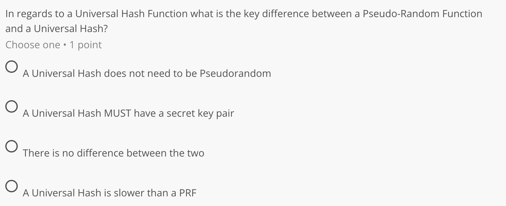  In regards to a Universal Hash Function what is the key
