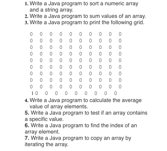  1. Write a Java program to sort a numeric array and