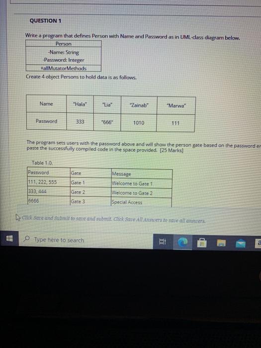 solve this question in java language QUESTION 1 Write a program that