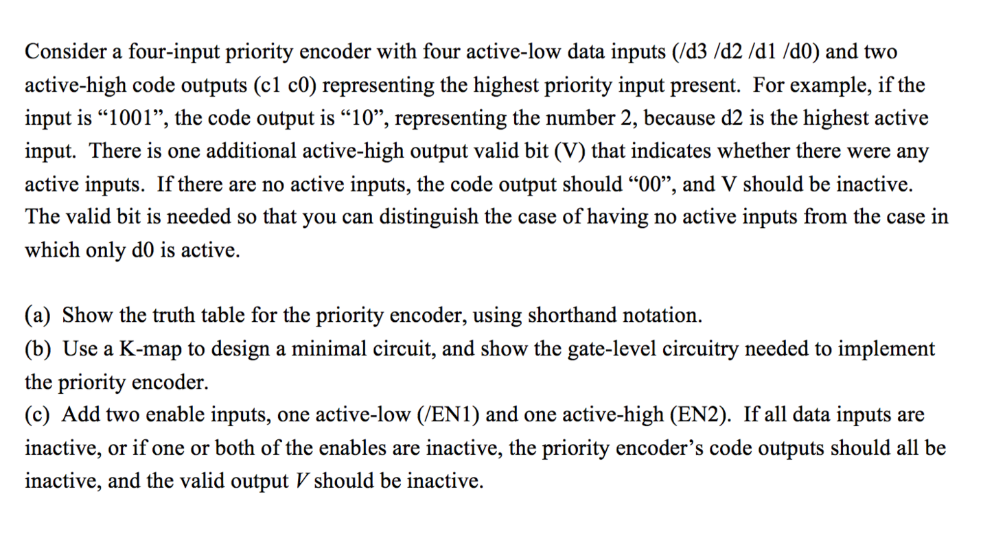  Consider a four-input priority encoder with four active-low data inputs (/d3/d2/d1/d0)
