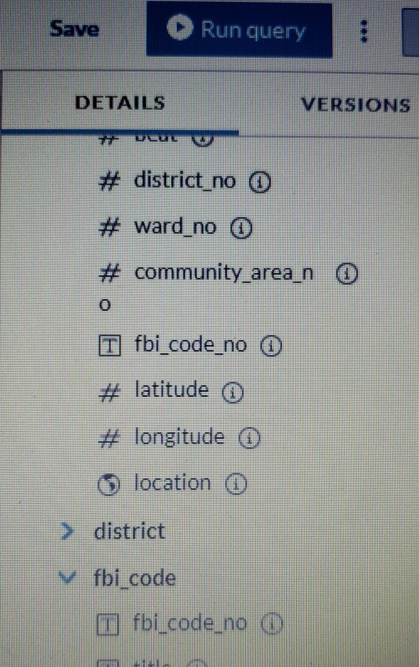 date @ T block iucr_no 0 T location_descriptio a n arrest o