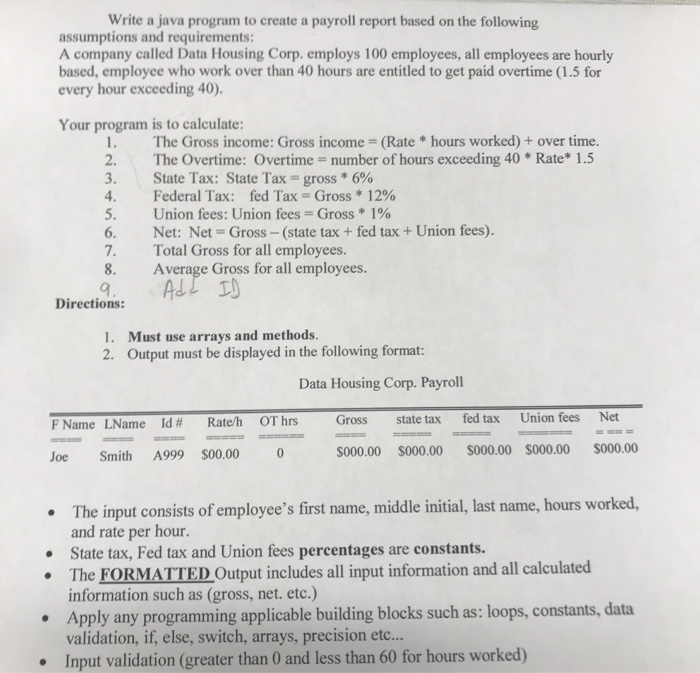  Please use scanner class, arrays and method. Thanks Write a java