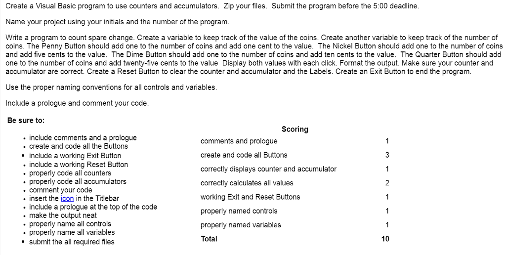  Create a Visual Basic program to use counters and accumulators. Zip