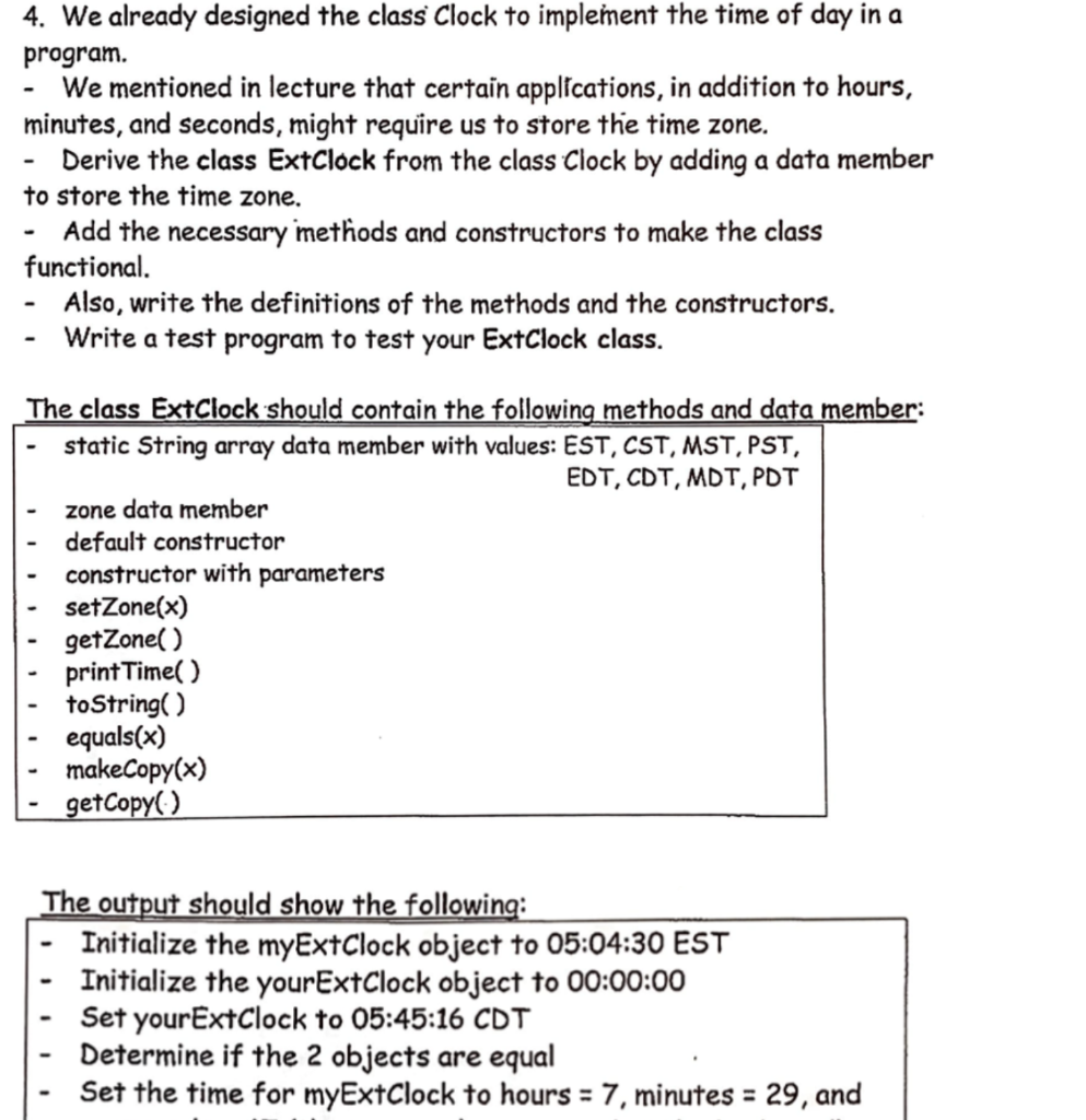 Please solve the following using java and use the clock class below