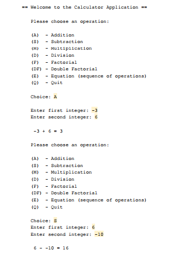 a welcome message followed by a menu of all of the available