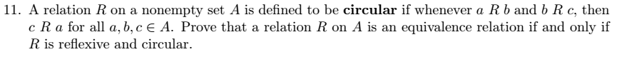 A relation R on a nonempty set A is defined to be