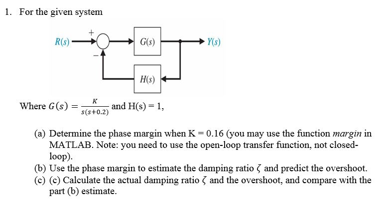 For the given system Determine the phase margin when K = 0.16