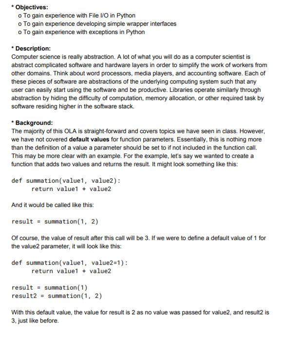 This is for Python. I really appreciate it! Objectives o To