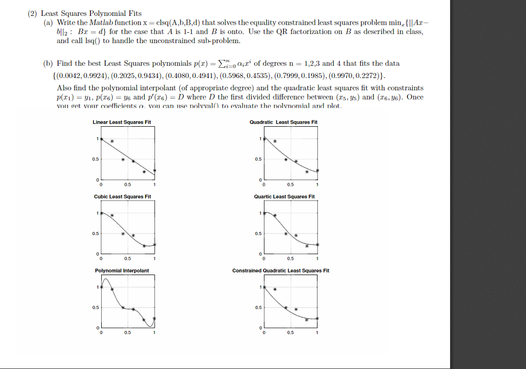  Least Squares Polynomial Fits Write the MATLAB function x = clsq(A,