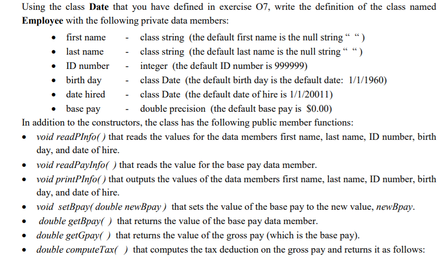  *main.cpp* *Date.h* *Date.cpp* In C++ please . birth day base pay
