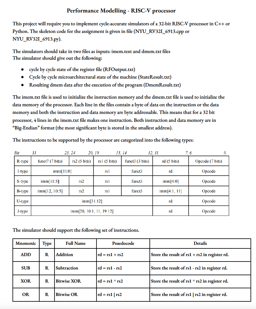  Performance Modelling - RISC-V processor This project will require you to