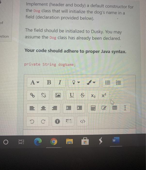  Implement (header and body) a default constructor for the Dog class