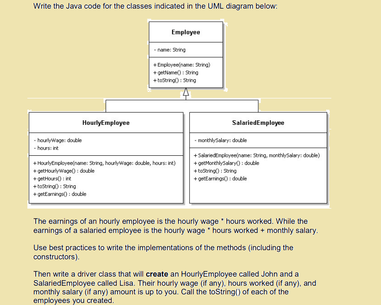 I need to write a java code for this diagram Write the