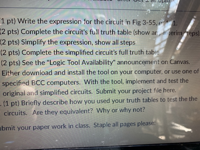  1 pt) Write the expression for the circuit in Fig 3-55,