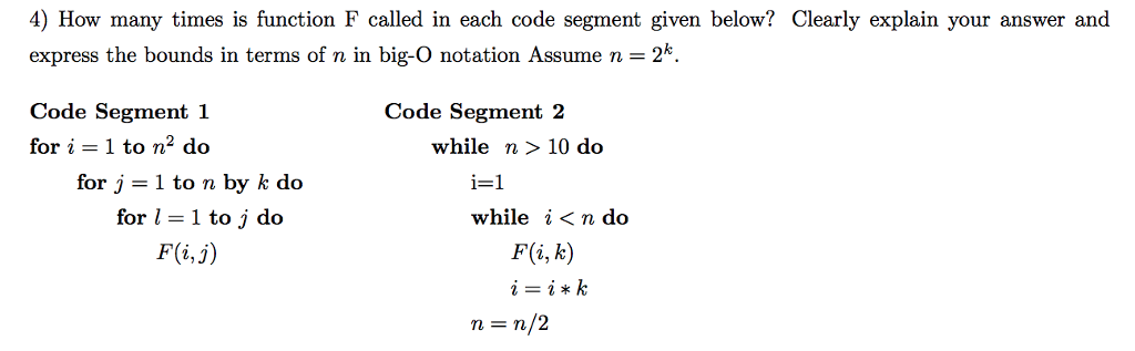  How many times is function F called in each code segment