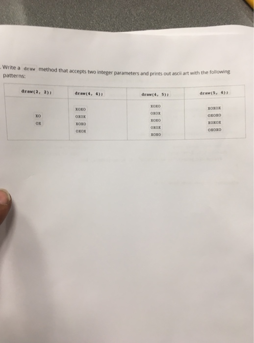  Write a draw method that accepts two integer par patterns: ameters