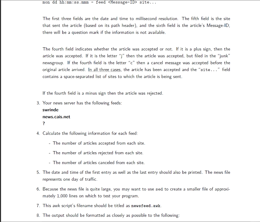 News Commands Awk Script You have set up a news server and