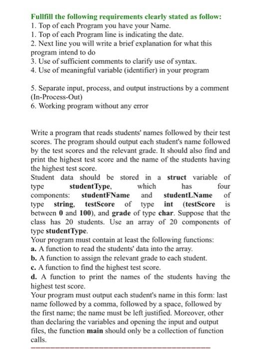 Please fulfull the requirment and make sure the code is working. Fullfill