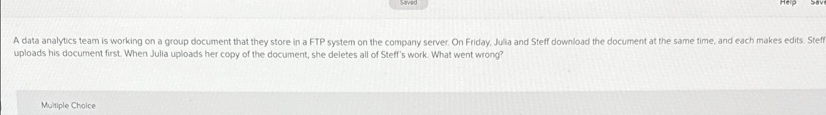  A data analytics team is working on a group document that