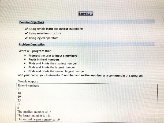 in C not C++ Exercise 1 Exercise Objectives Using simple input and