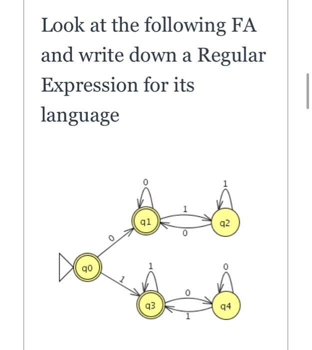  Look at the following FA and write down a Regular Expression