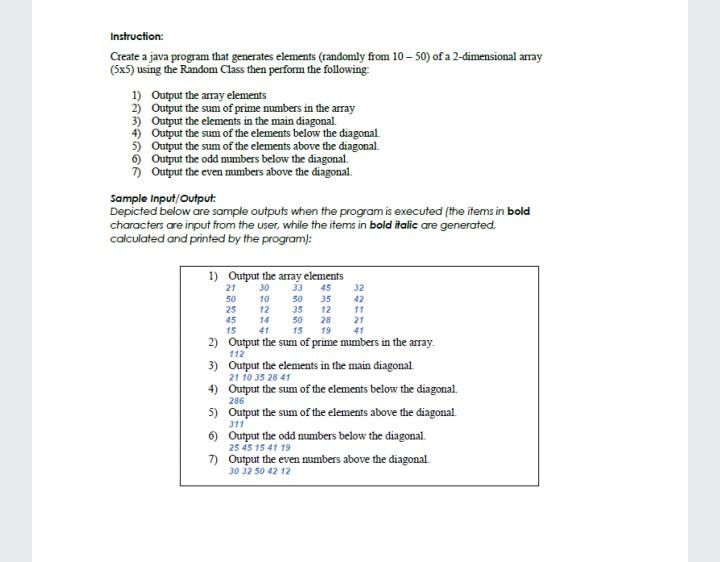 Instruction: Create a java program that generates elements (randomly from 10