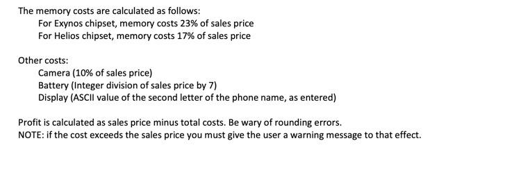 a program to determine the net cost of a new phone design,