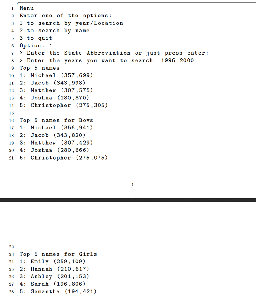 PYTHON Popular baby names in the US. Write a python program (called