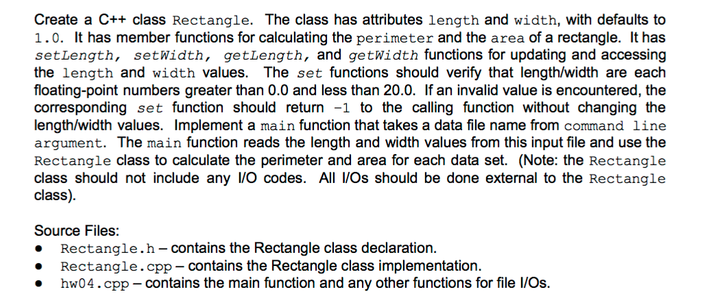 In C++ Create a C++ class Rectangle. The class has attributes length
