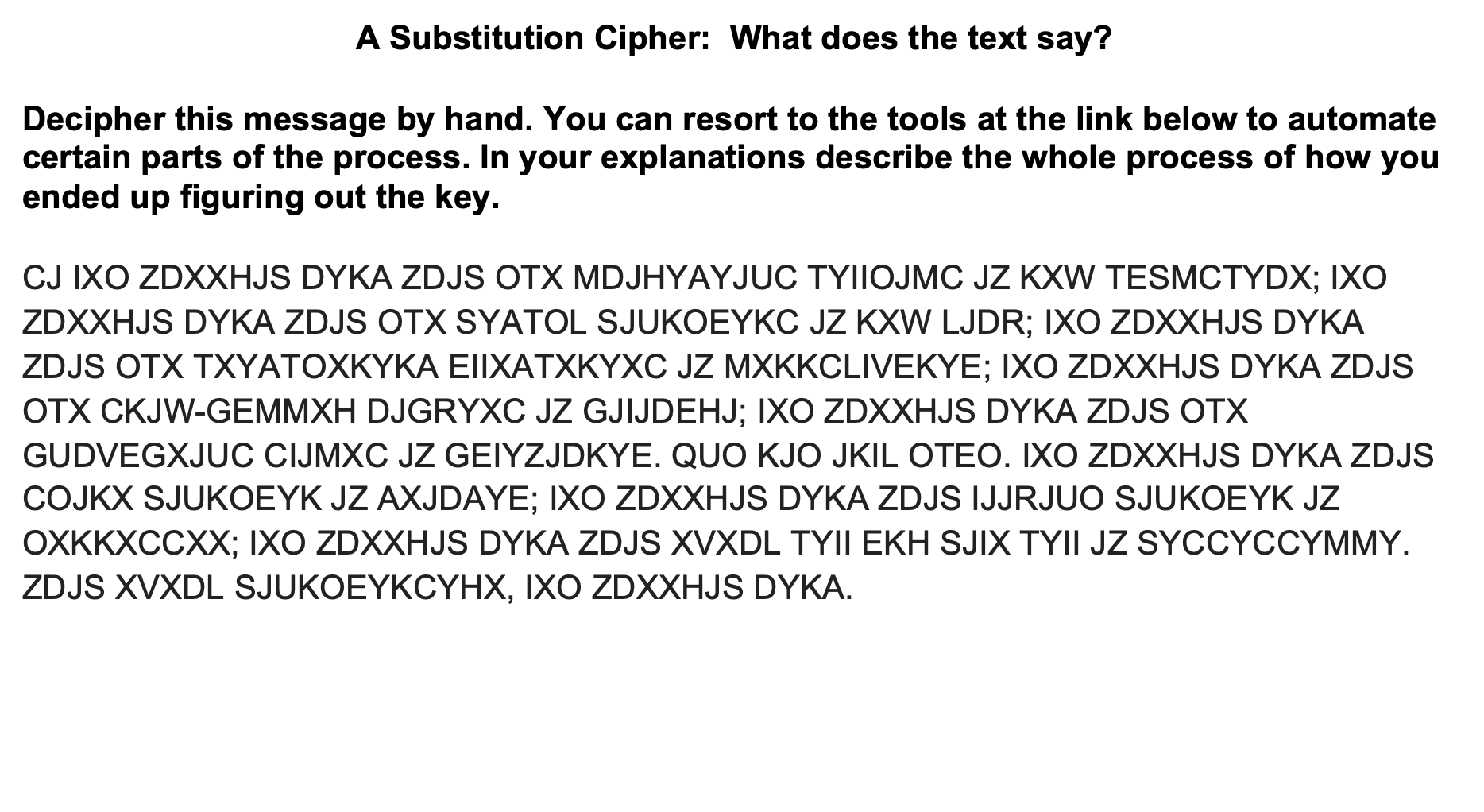  A Substitution Cipher: What does the text say? Decipher this message