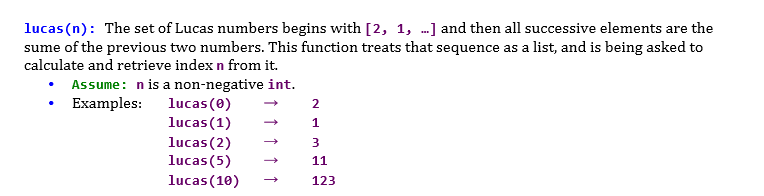 using python 3.6 solve this function using recursion The set of Lucas