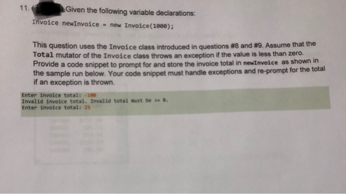 class Invoice private int mNumber private double mTotal; Provide the missing code