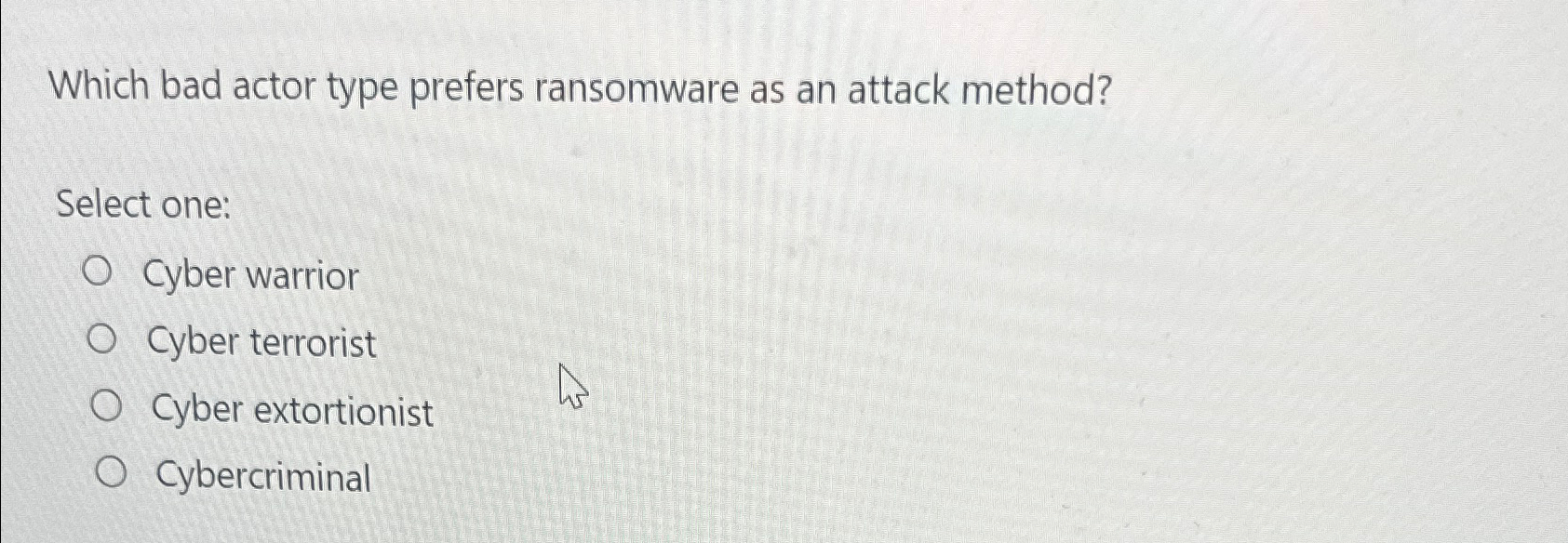  Which bad actor type prefers ransomware as an attack method? Select