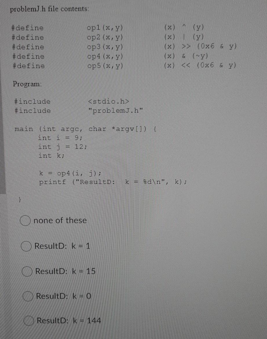 problemJh file contents: Y #define #define #define #define #define opi (x,y)