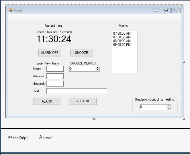 Create a user interface in C# Visual Studio (GUI) for an alarm