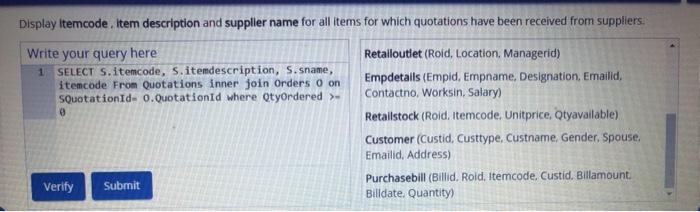 name for all items for which quotations have been received from suppliers.