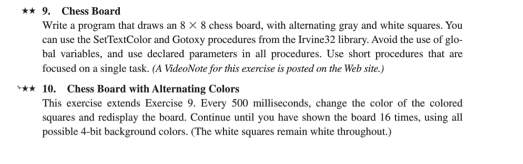9. write a program that draws an 8x8 chess board, with alternating