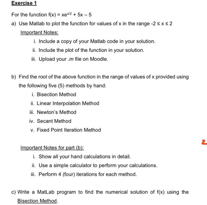  MATLAB EXERCISE only part b,c Exercise 1 For the function f(x)