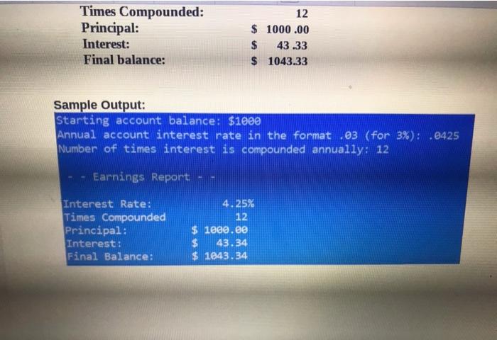 than the original investment, the balance in a savings account after one