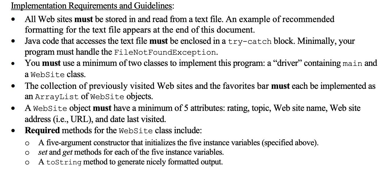 a user to create a favorites bar from a collection (i.e., history)