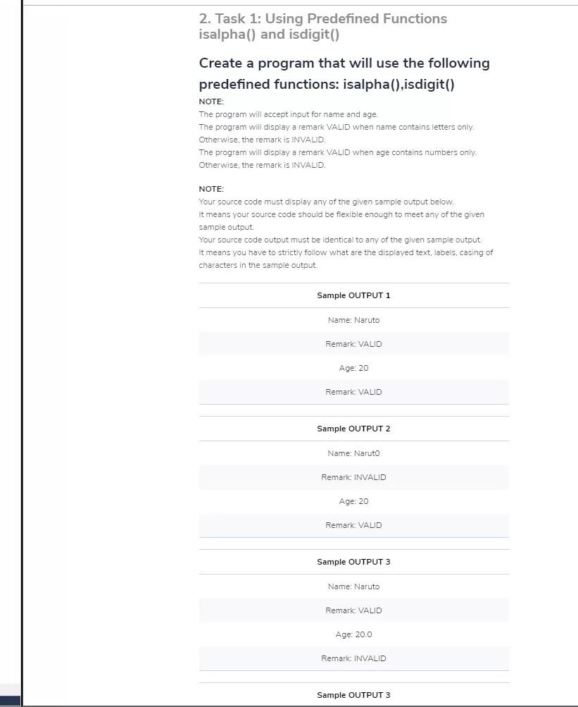 c program 2. Task 1: Using Predefined Functions isalpha() and isdigit() Create