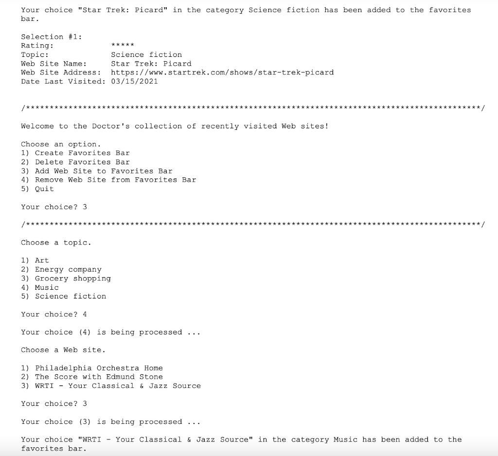 2: Create/Delete/Modify Favorites Bar. After creating the collection of previously visited Web