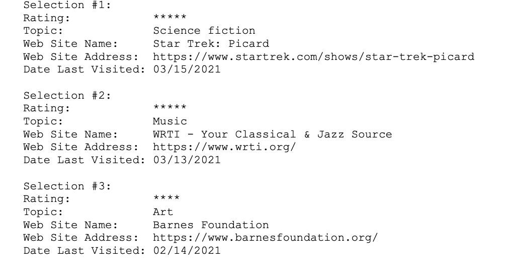 site to or removing a Web site from the favorites bar, or